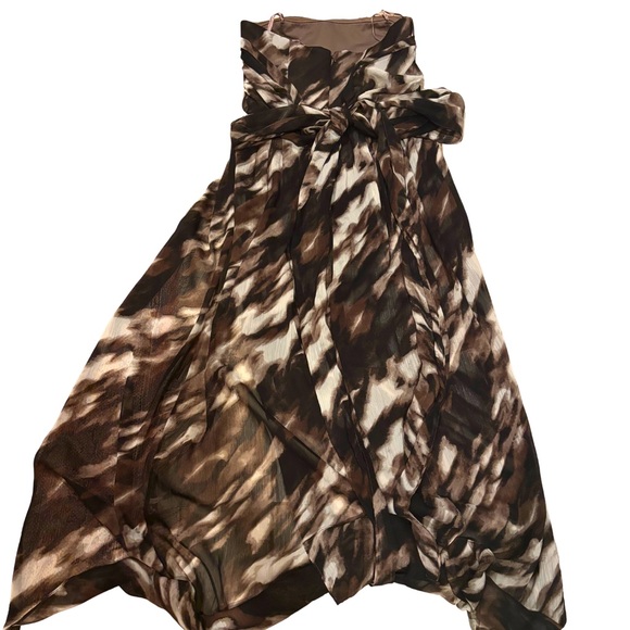 Max and Cleo Elegant Strapless Brown Patterned Dress - Picture 3 of 4